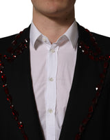 Dolce & Gabbana Black Crystal Embellished Coat Blazer Jacket