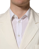 Dolce & Gabbana Off White Flax Single Breasted Blazer Jacket