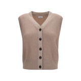 Brunello Cucinelli Beige Cashmere Sleeveles Sweater