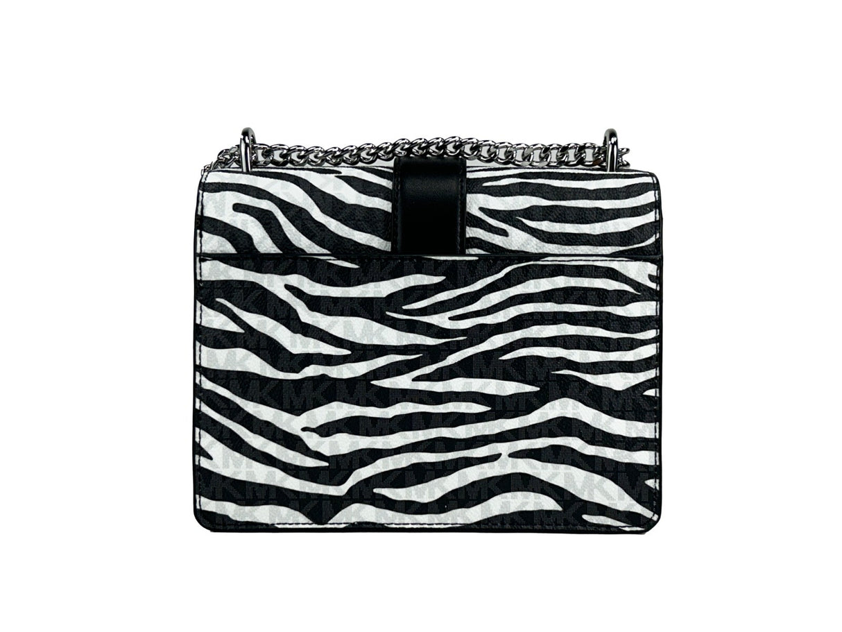 Michael Kors Greenwich Small Print Logo Crossbody Tote Chain Bag Black/White $498