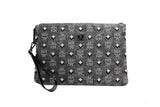 MCM Veritas Medium Dark Grey Denim Monogram Logo Canvas Clutch Pouch Handbag