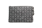 MCM Veritas Medium Dark Grey Denim Monogram Logo Canvas Clutch Pouch Handbag