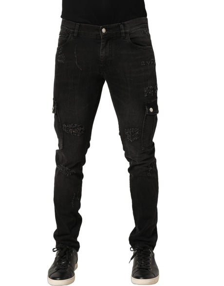 Dolce & Gabbana Black Distressed Cargo Cotton Men Denim Jeans
