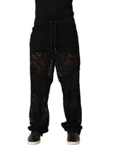 Dolce & Gabbana Black Lace Mid Waist Jogger Men Trouser Pants