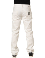 Dolce & Gabbana White Cotton Distressed Straight Denim Jeans