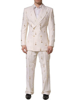 Dolce & Gabbana White Wool Slim Fit Formal 2 Piece Men Suit