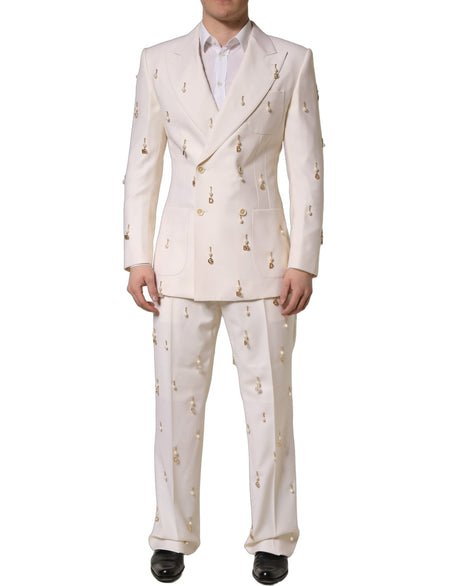 Dolce & Gabbana White Wool Slim Fit Formal 2 Piece Men Suit