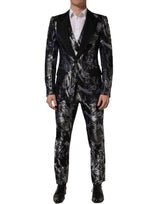 Dolce & Gabbana Black Jacquard Slim Fit Formal 3 Piece Suit
