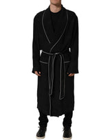 Dolce & Gabbana Black 100% Silk Robe Men Wrap Coat Jacket