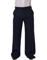 Dolce & Gabbana Blue Linen Straight Men Dress Trouser Pants