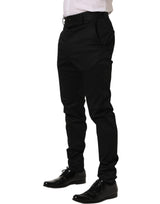 Dolce & Gabbana Black Cotton Tapered Leg Dress Trouser Pants