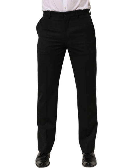 Dolce & Gabbana Black Wool Tapered Men Dress Trouser Pants