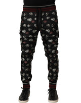 Dolce & Gabbana Pants Black Ring Print Silk Jogging Trousers