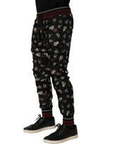 Dolce & Gabbana Pants Black Ring Print Silk Jogging Trousers