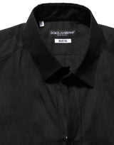 Dolce & Gabbana Black MARTINI Long Sleeves Linen Dess Shirt