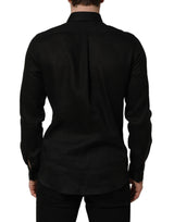 Dolce & Gabbana Black MARTINI Long Sleeves Linen Dess Shirt