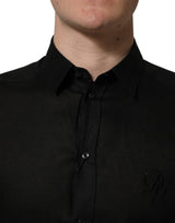 Dolce & Gabbana Black MARTINI Long Sleeves Linen Dess Shirt
