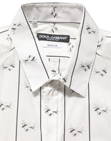 Dolce & Gabbana White Bee Print Cotton GOLD Fit Dress Shirt