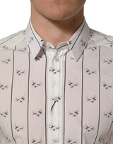 Dolce & Gabbana White Bee Print Cotton GOLD Fit Dress Shirt