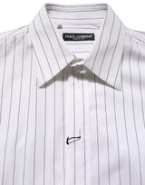 Dolce & Gabbana White Stripes Cotton Men Formal Dress Shirt