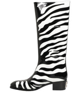 Dolce & Gabbana Black White Zebra Knee High Men Boots Shoes