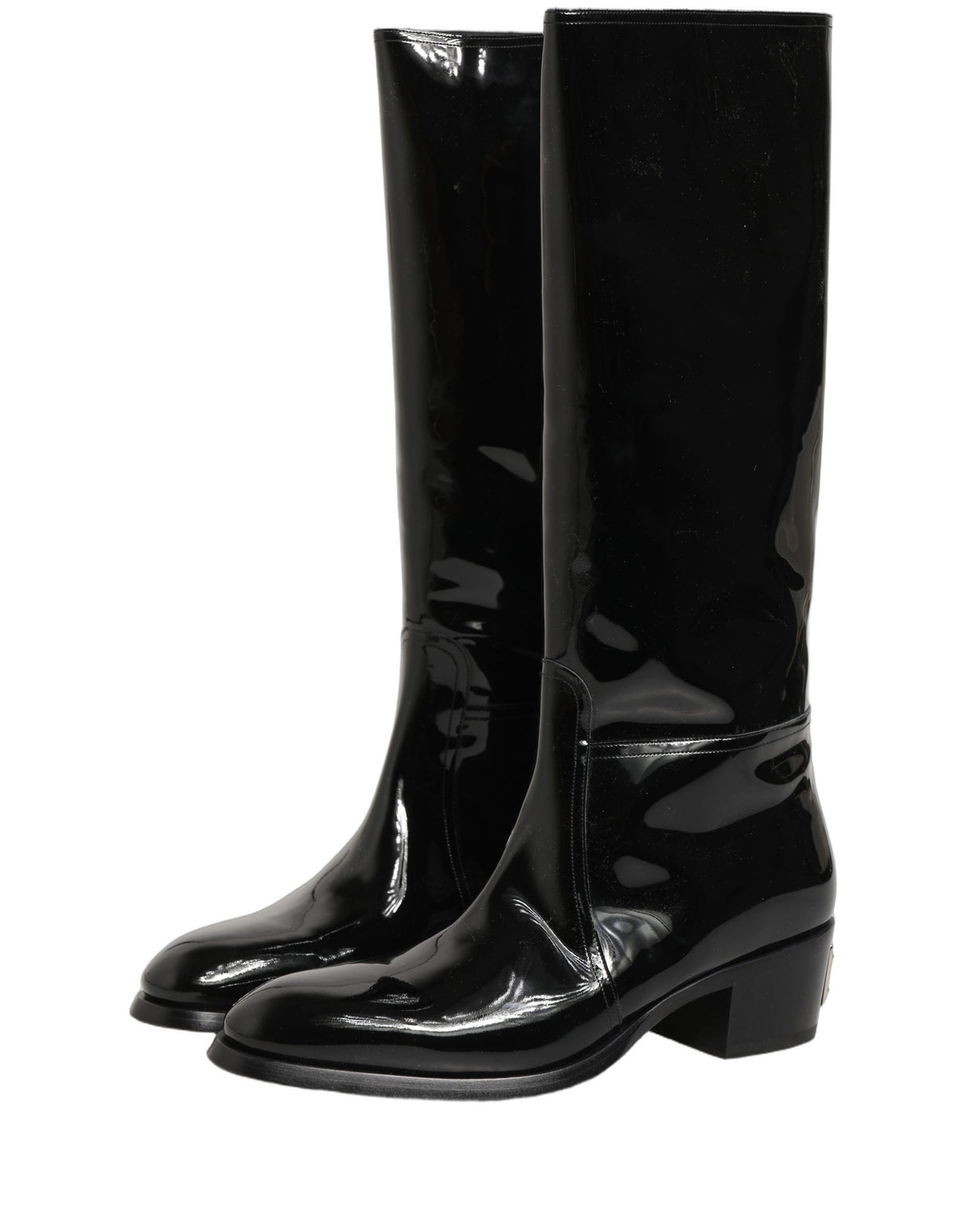 Dolce & Gabbana Black Leather Knee High Heels Boots Shoes