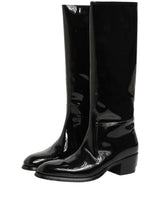 Dolce & Gabbana Black Leather Knee High Heels Boots Shoes