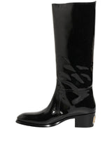 Dolce & Gabbana Black Leather Knee High Heels Boots Shoes