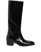 Dolce & Gabbana Black Leather Knee High Heels Boots Shoes