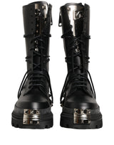 Dolce & Gabbana Black Stud Platform Combat High Boots Shoes