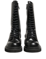 Dolce & Gabbana Black Leather Lace Up Men Combat Boots Shoes