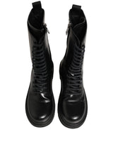 Dolce & Gabbana Black Leather Lace Up Men Combat Boots Shoes