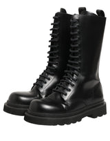 Dolce & Gabbana Black Leather Lace Up Men Combat Boots Shoes