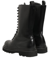 Dolce & Gabbana Black Leather Lace Up Men Combat Boots Shoes