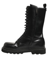 Dolce & Gabbana Black Leather Lace Up Men Combat Boots Shoes
