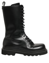 Dolce & Gabbana Black Leather Lace Up Men Combat Boots Shoes