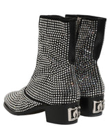 Dolce & Gabbana Black Crystal Embellished Ankle Boots Shoes