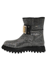 Dolce & Gabbana Black Crystal Embellished Short Boots Shoes