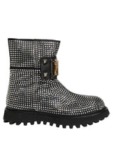 Dolce & Gabbana Black Crystal Embellished Short Boots Shoes