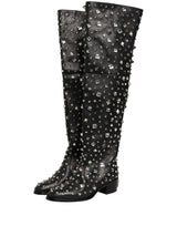 Dolce & Gabbana Black Crystal Embellished High Boots Shoes