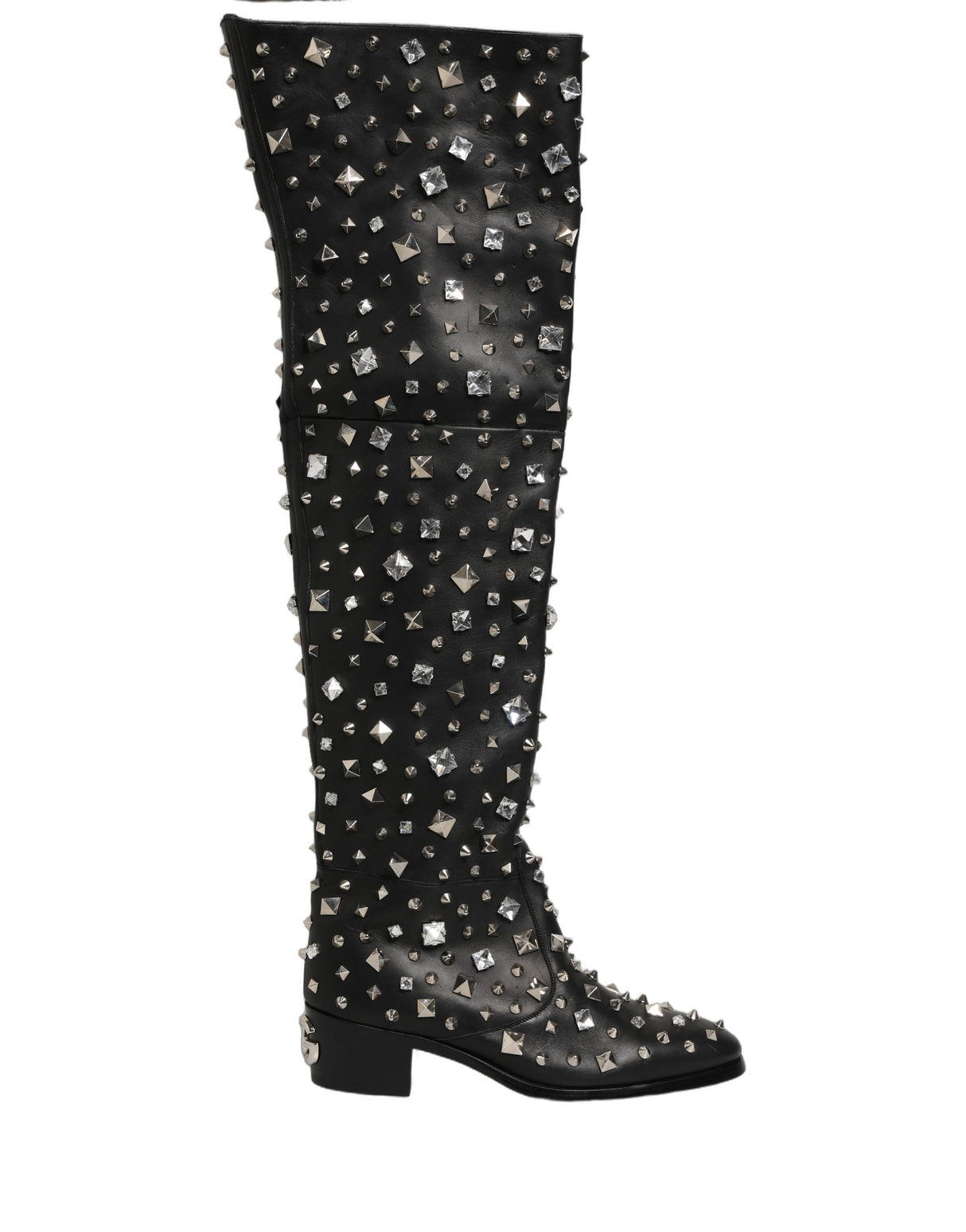 Dolce & Gabbana Black Crystal Embellished High Boots Shoes