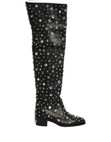 Dolce & Gabbana Black Crystal Embellished High Boots Shoes