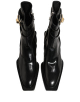 Dolce & Gabbana Black Leather DG Plaque Mid Calf Boots Shoes