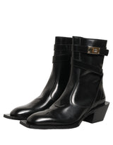 Dolce & Gabbana Black Leather DG Plaque Mid Calf Boots Shoes