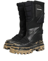 Dolce & Gabbana Black Leather Biker Mid Calf Men Boots Shoes