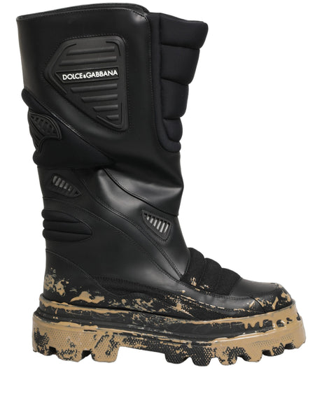 Dolce & Gabbana Black Leather Biker Mid Calf Men Boots Shoes