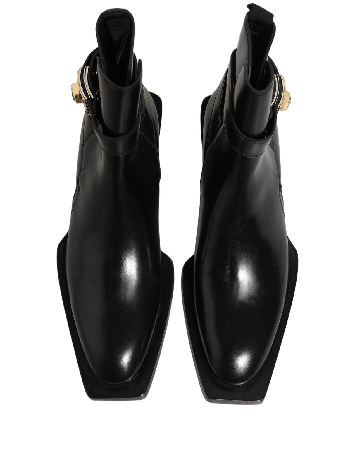 Dolce & Gabbana Black Leather DG Plaque Ankle Boots Shoes