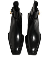 Dolce & Gabbana Black Leather DG Plaque Ankle Boots Shoes