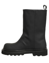 Dolce & Gabbana Black Leather Mid Calf Chunky Men Boots Shoes