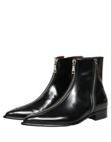 Dolce & Gabbana Black Leather Zipper Mid Calf Men Boots Shoes